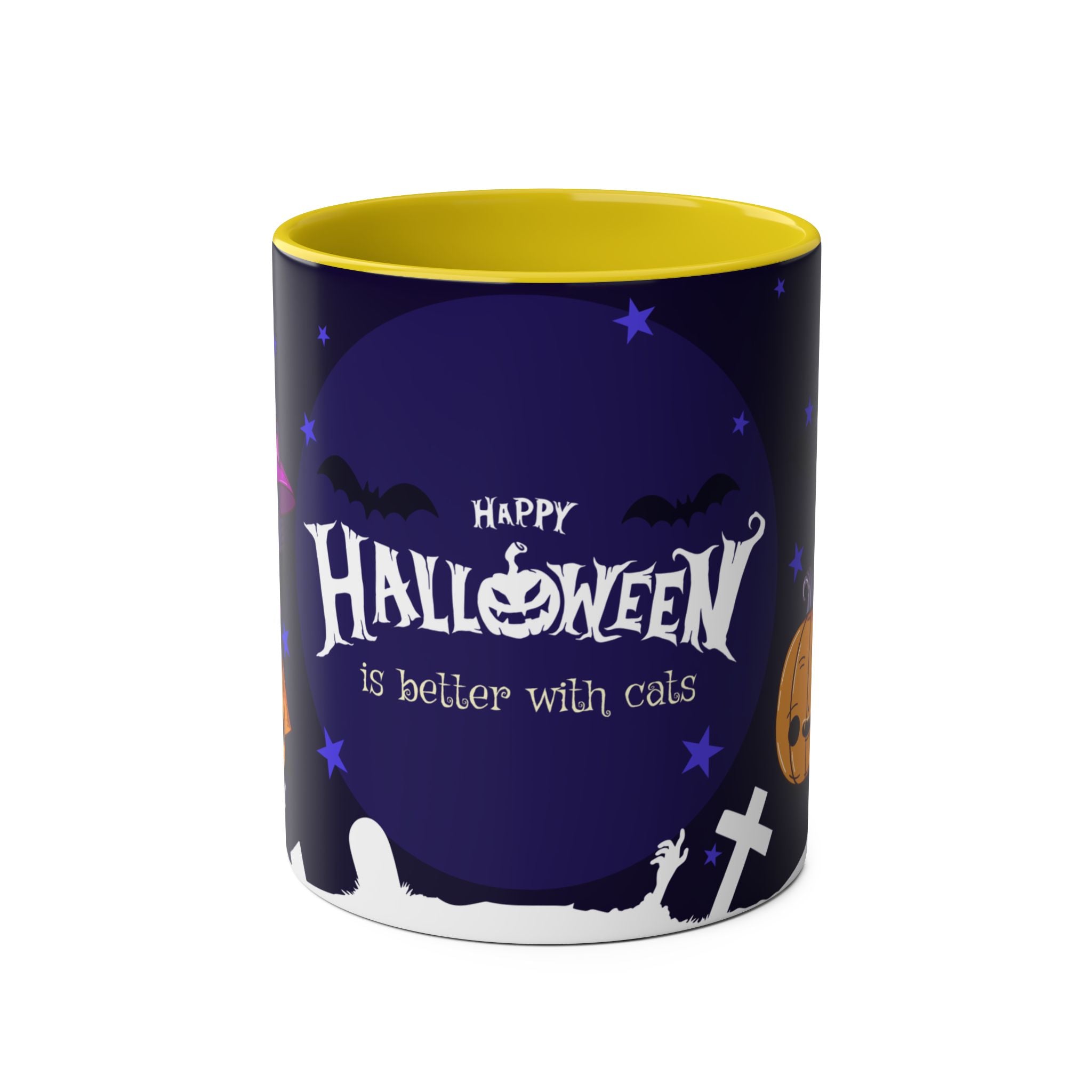 Happy Halloween with Witch's Cats | Two-Tone Coffee Mugs